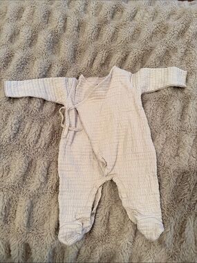 Tie-Wrap Footed Baby One-Piece in Cream